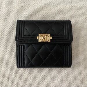 CHANEL Boy lambskin Wallet with Gold Logo
